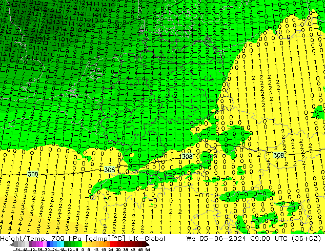 Hoogte/Temp. 700 hPa UK-Global wo 05.06.2024 09 UTC