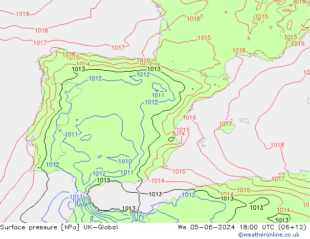 Surface pressure UK-Global We 05.06.2024 18 UTC
