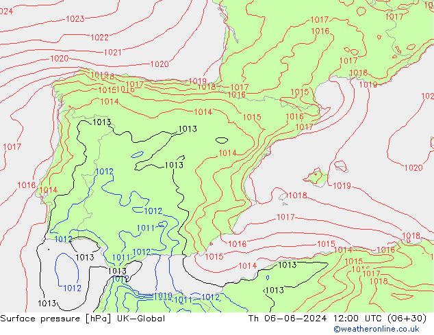 Surface pressure UK-Global Th 06.06.2024 12 UTC