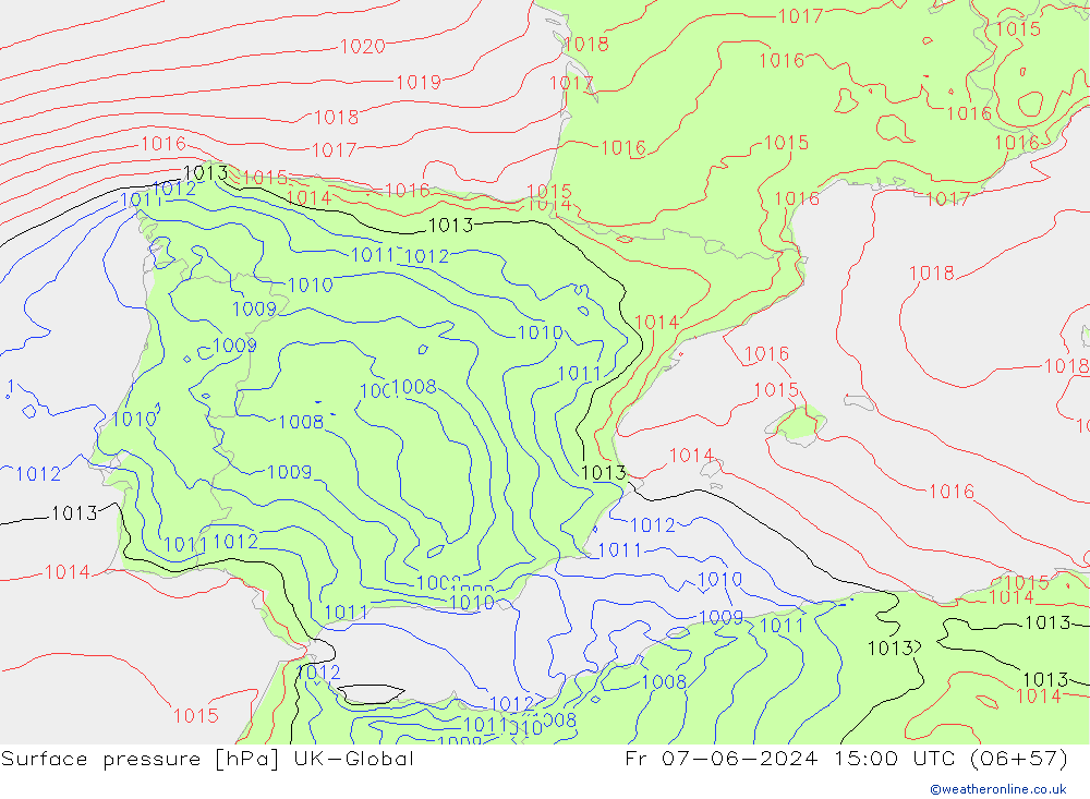 Atmosférický tlak UK-Global Pá 07.06.2024 15 UTC