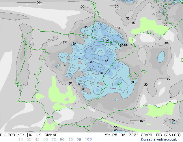 RH 700 hPa UK-Global St 05.06.2024 09 UTC