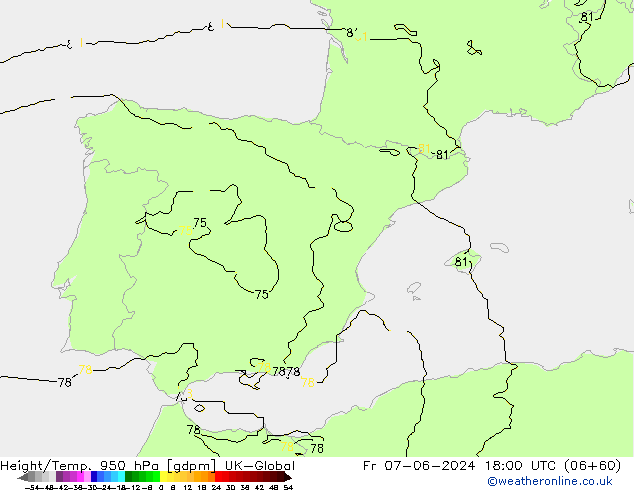 Géop./Temp. 950 hPa UK-Global ven 07.06.2024 18 UTC