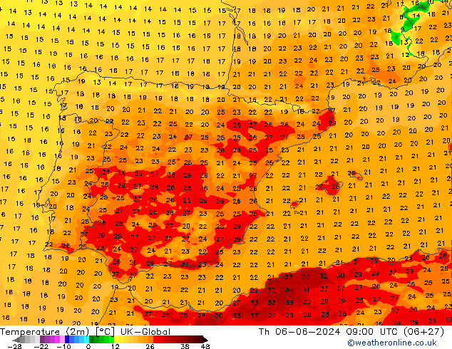 Temperatuurkaart (2m) UK-Global do 06.06.2024 09 UTC