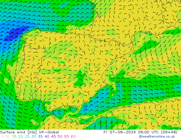 Rüzgar 10 m UK-Global Cu 07.06.2024 06 UTC