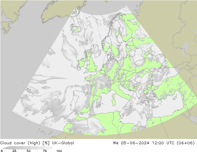 Cloud cover (high) UK-Global We 05.06.2024 12 UTC