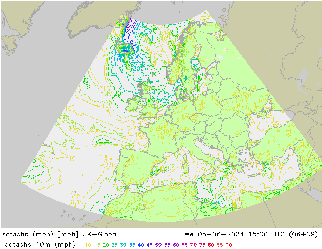 Isotachen (mph) UK-Global wo 05.06.2024 15 UTC