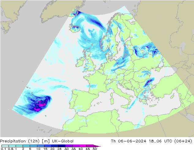 Yağış (12h) UK-Global Per 06.06.2024 06 UTC