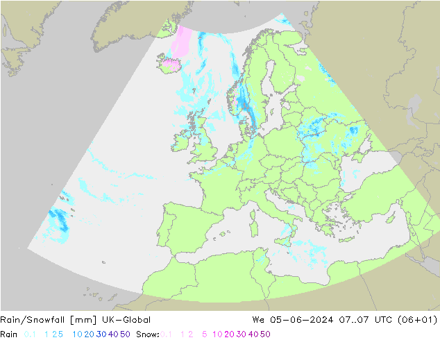 Rain/Snowfall UK-Global 星期三 05.06.2024 07 UTC