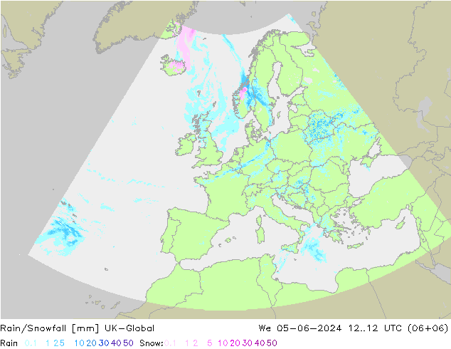Rain/Snowfall UK-Global mer 05.06.2024 12 UTC