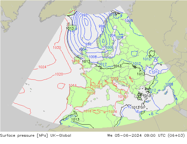 Presión superficial UK-Global mié 05.06.2024 09 UTC