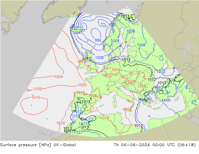 地面气压 UK-Global 星期四 06.06.2024 00 UTC