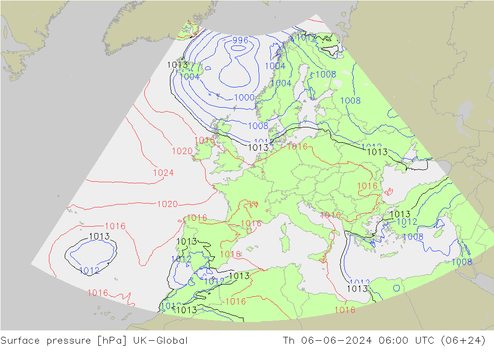 Surface pressure UK-Global Th 06.06.2024 06 UTC