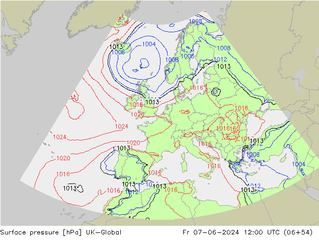 Surface pressure UK-Global Fr 07.06.2024 12 UTC