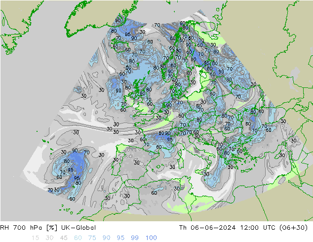 RH 700 hPa UK-Global Do 06.06.2024 12 UTC