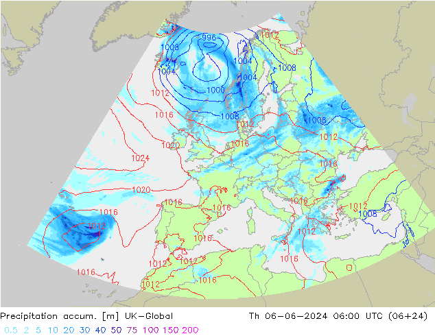 Precipitación acum. UK-Global jue 06.06.2024 06 UTC