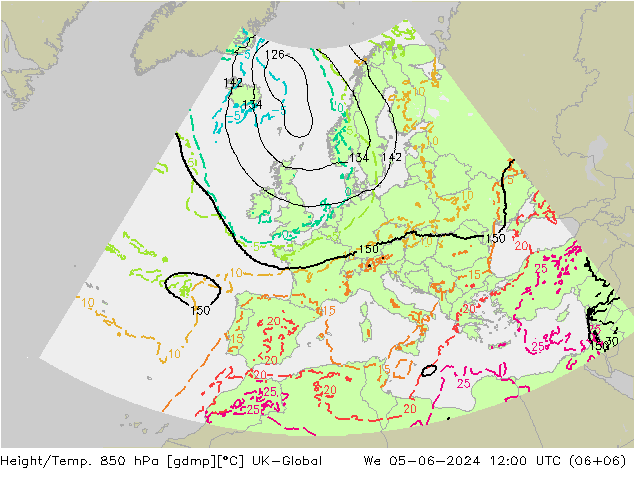 Height/Temp. 850 hPa UK-Global St 05.06.2024 12 UTC
