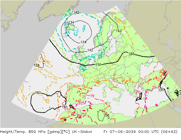 Yükseklik/Sıc. 850 hPa UK-Global Cu 07.06.2024 00 UTC