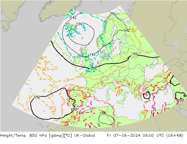 Height/Temp. 850 hPa UK-Global Fr 07.06.2024 06 UTC
