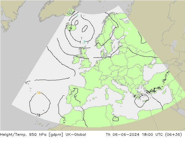 Hoogte/Temp. 950 hPa UK-Global do 06.06.2024 18 UTC