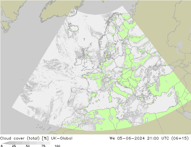 Cloud cover (total) UK-Global We 05.06.2024 21 UTC