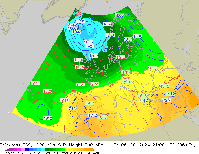 700-1000 hPa Kalınlığı UK-Global Per 06.06.2024 21 UTC