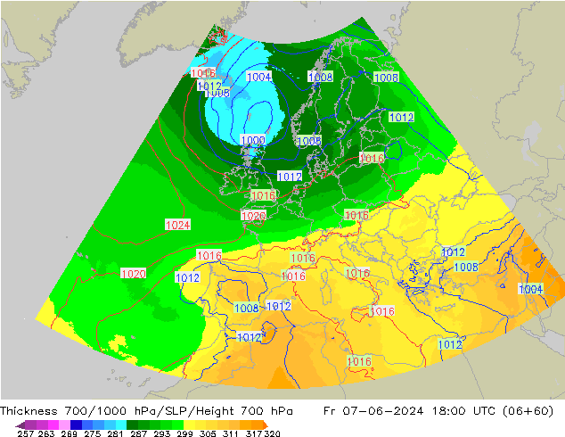 Thck 700-1000 hPa UK-Global Fr 07.06.2024 18 UTC