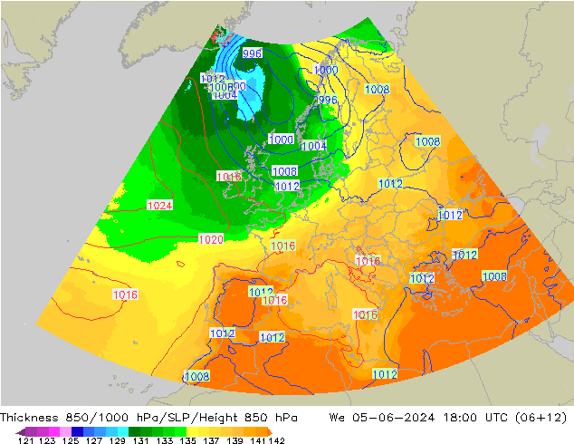 Thck 850-1000 hPa UK-Global mer 05.06.2024 18 UTC