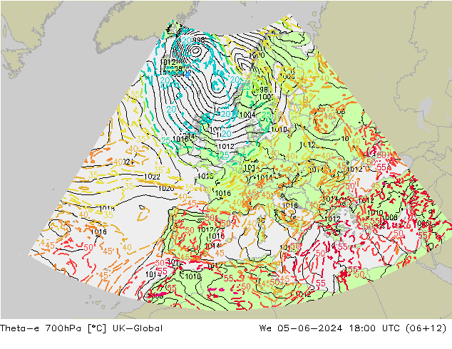 Theta-e 700hPa UK-Global śro. 05.06.2024 18 UTC