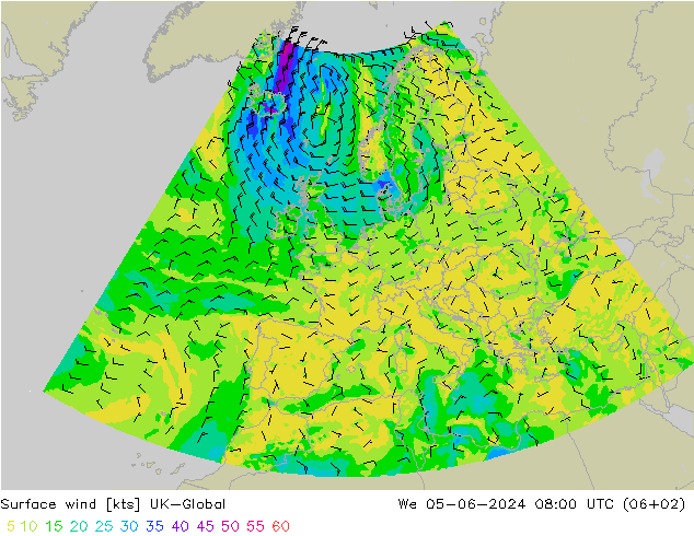 风 10 米 UK-Global 星期三 05.06.2024 08 UTC
