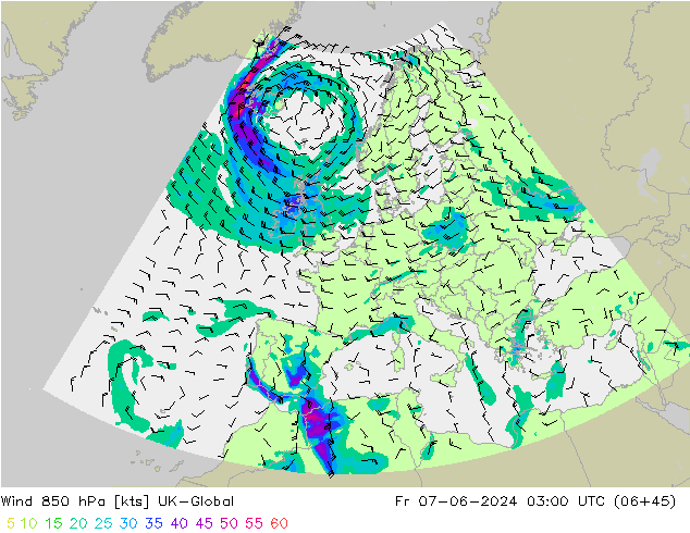 Wind 850 hPa UK-Global Fr 07.06.2024 03 UTC