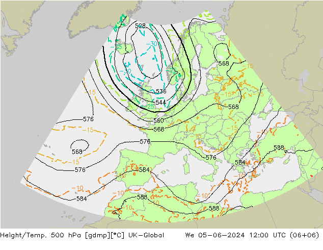 Height/Temp. 500 hPa UK-Global Qua 05.06.2024 12 UTC