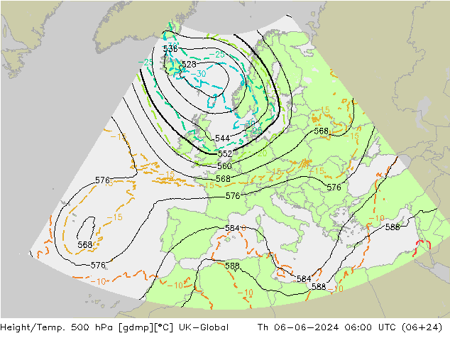 Height/Temp. 500 гПа UK-Global чт 06.06.2024 06 UTC