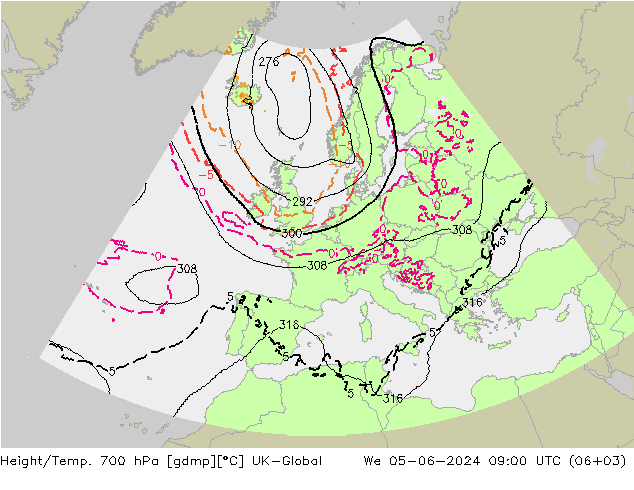 Yükseklik/Sıc. 700 hPa UK-Global Çar 05.06.2024 09 UTC