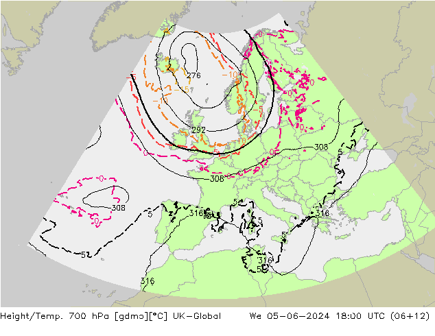 Height/Temp. 700 hPa UK-Global śro. 05.06.2024 18 UTC