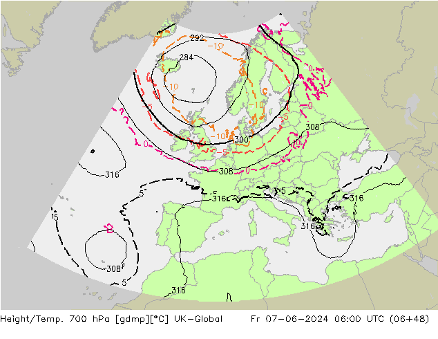 Height/Temp. 700 hPa UK-Global Fr 07.06.2024 06 UTC