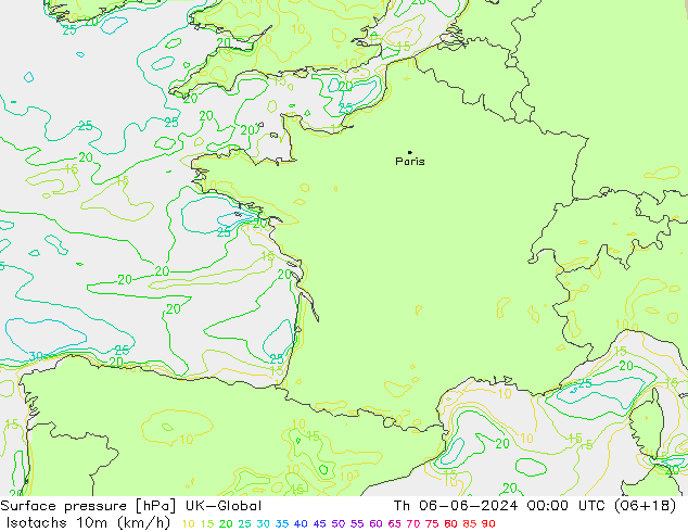 Isotachs (kph) UK-Global Th 06.06.2024 00 UTC