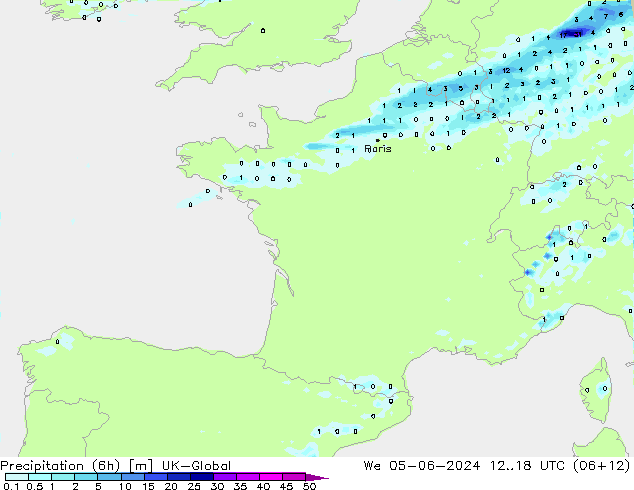 Precipitación (6h) UK-Global mié 05.06.2024 18 UTC