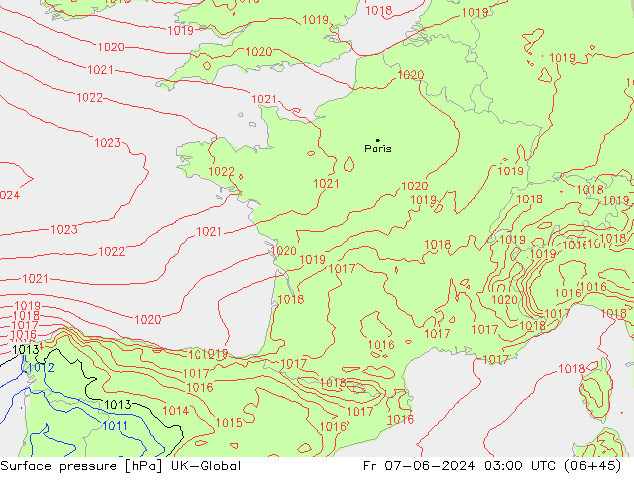 Surface pressure UK-Global Fr 07.06.2024 03 UTC