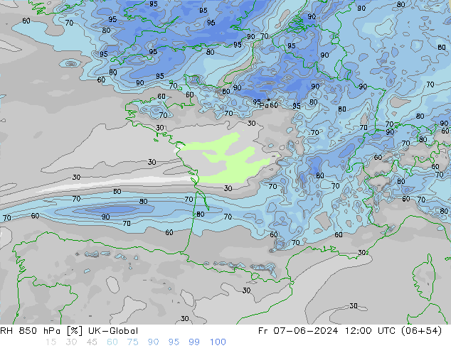 RH 850 hPa UK-Global Fr 07.06.2024 12 UTC