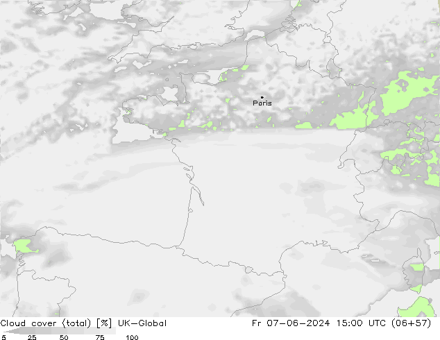 Cloud cover (total) UK-Global Fr 07.06.2024 15 UTC