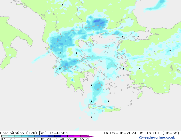 Totale neerslag (12h) UK-Global do 06.06.2024 18 UTC