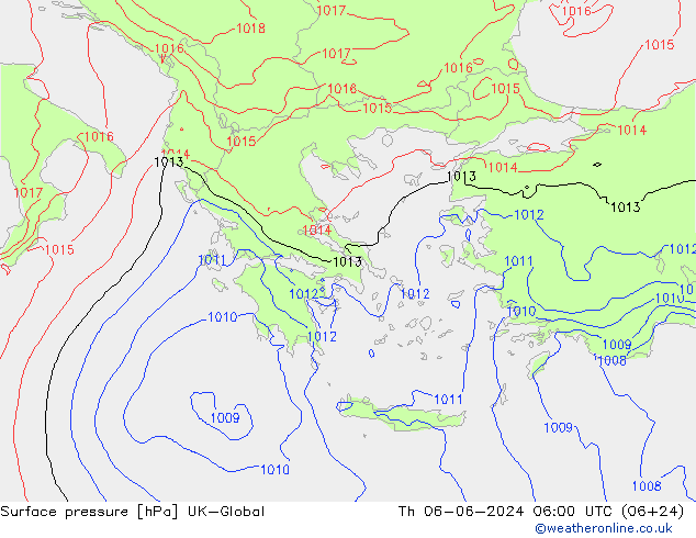 Surface pressure UK-Global Th 06.06.2024 06 UTC