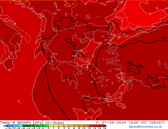 Theta-W 850hPa UK-Global Cu 07.06.2024 15 UTC