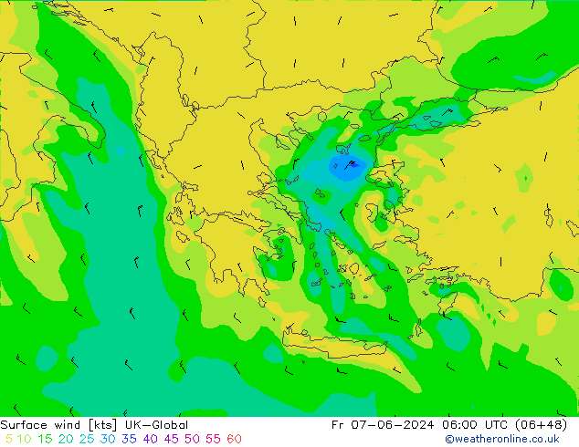 Surface wind UK-Global Fr 07.06.2024 06 UTC