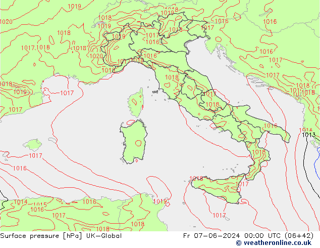 Pressione al suolo UK-Global ven 07.06.2024 00 UTC