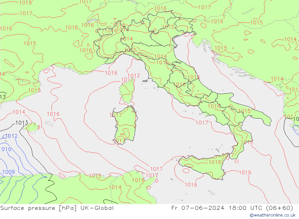 приземное давление UK-Global пт 07.06.2024 18 UTC