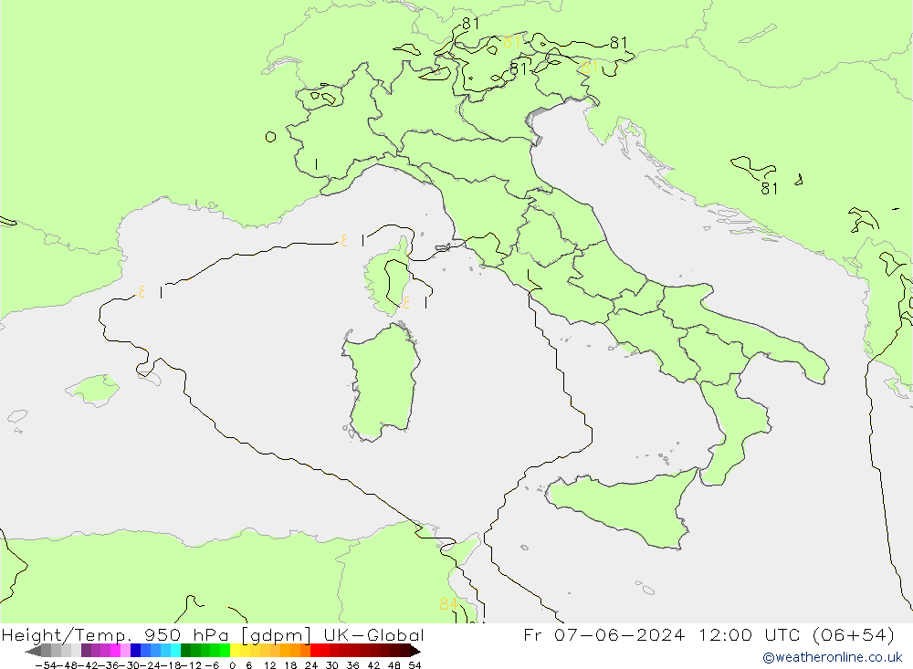 Yükseklik/Sıc. 950 hPa UK-Global Cu 07.06.2024 12 UTC