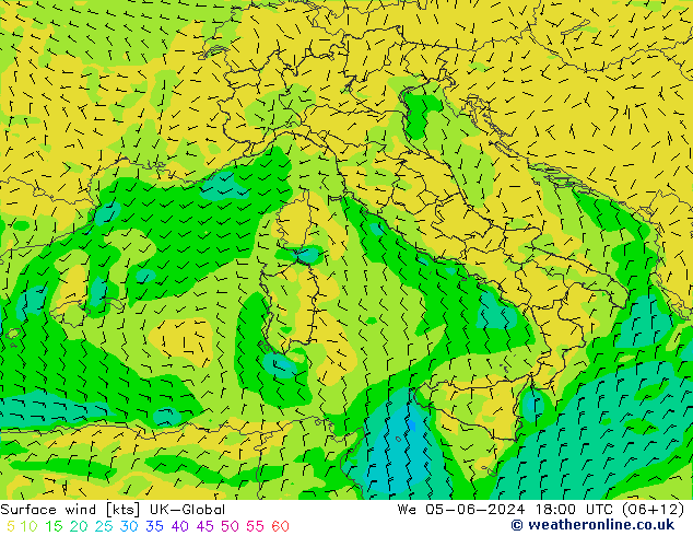 Viento 10 m UK-Global mié 05.06.2024 18 UTC