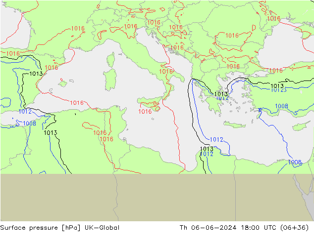 Atmosférický tlak UK-Global Čt 06.06.2024 18 UTC