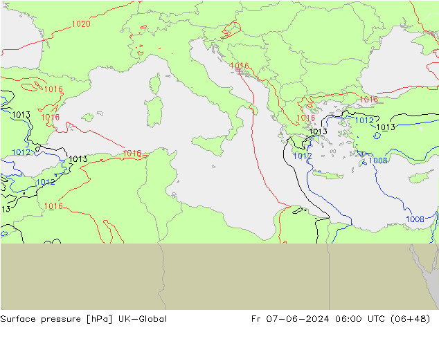 Presión superficial UK-Global vie 07.06.2024 06 UTC